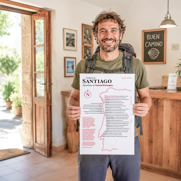 Peregrino con el mapa del Camino Francés.