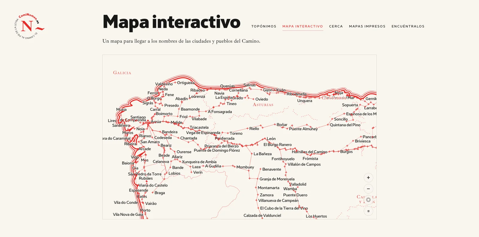 El sitio en el escritorio: el mapa interactivo del Camino.