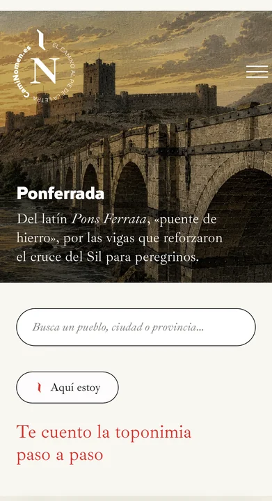 El sitio en el móvil: la portada, con el buscador y «Aquí estoy».