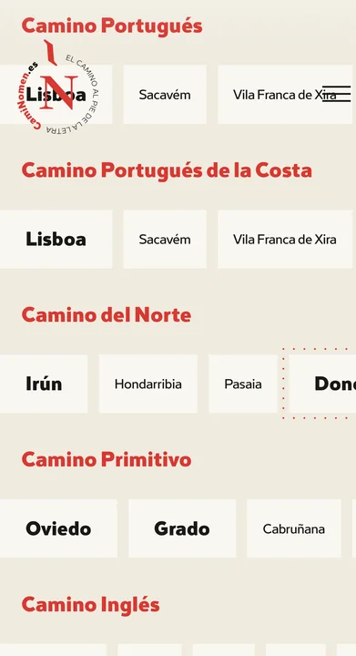 El sitio en el móvil: los caminos y sus etapas.